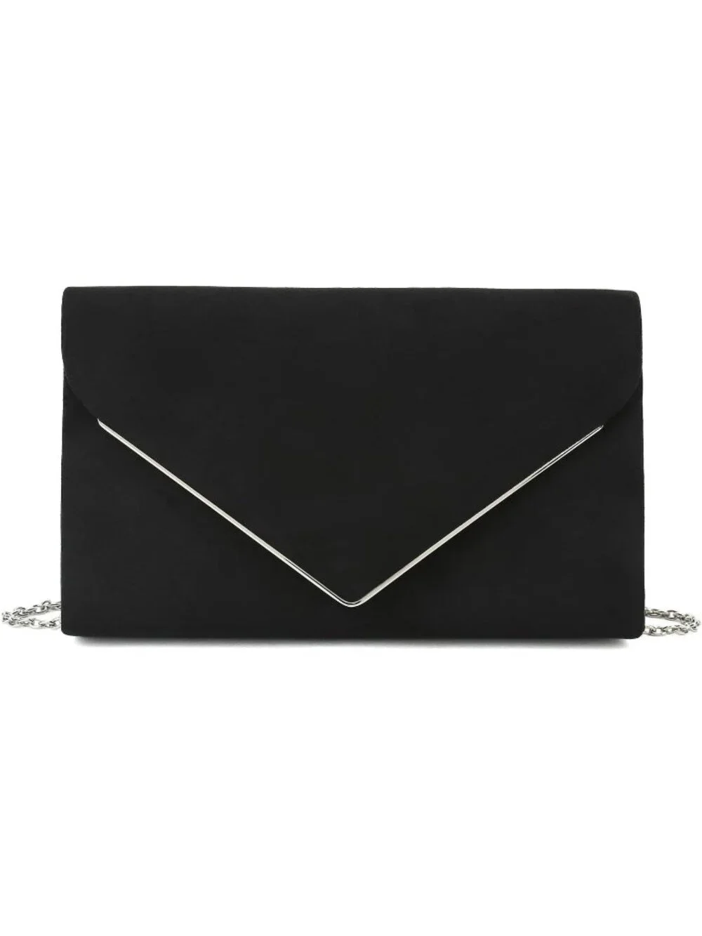 👜 Women's Black Faux Suede Clutch Bag Elegant Metal Binding Evening Purse